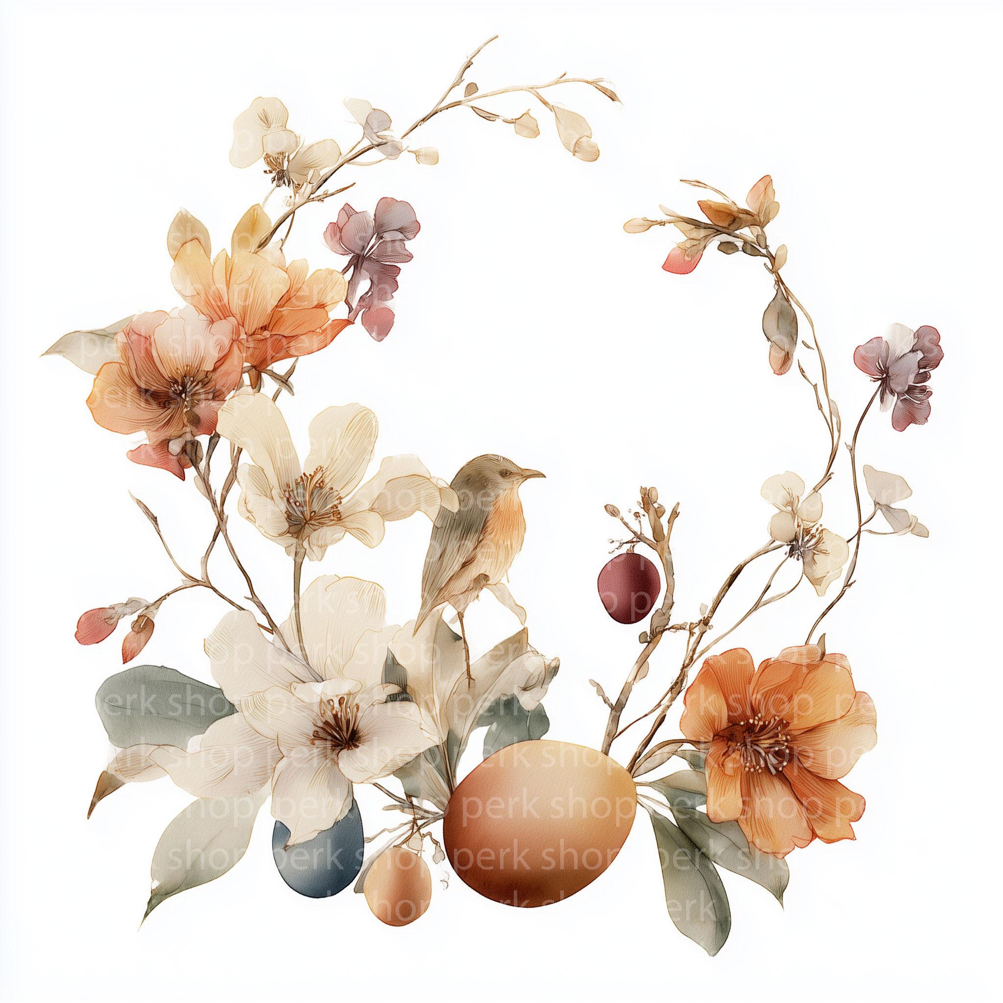 9 Easter Floral Wreath Clipart PNG, Watercolor Spring Flowers Eggs ...