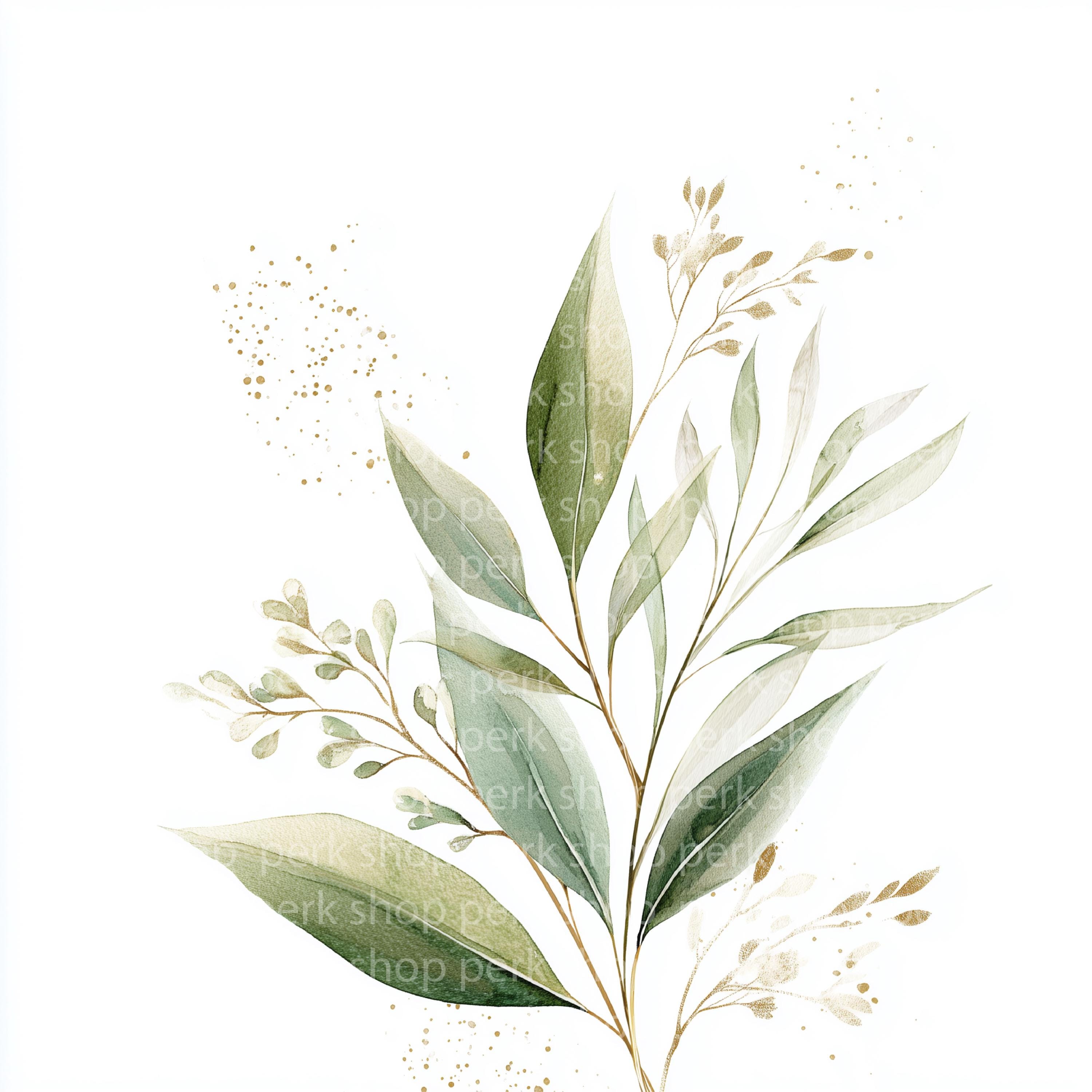 Eucalyptus Gold Leaf Clipart: Watercolor Foliage Art (digital Download ...