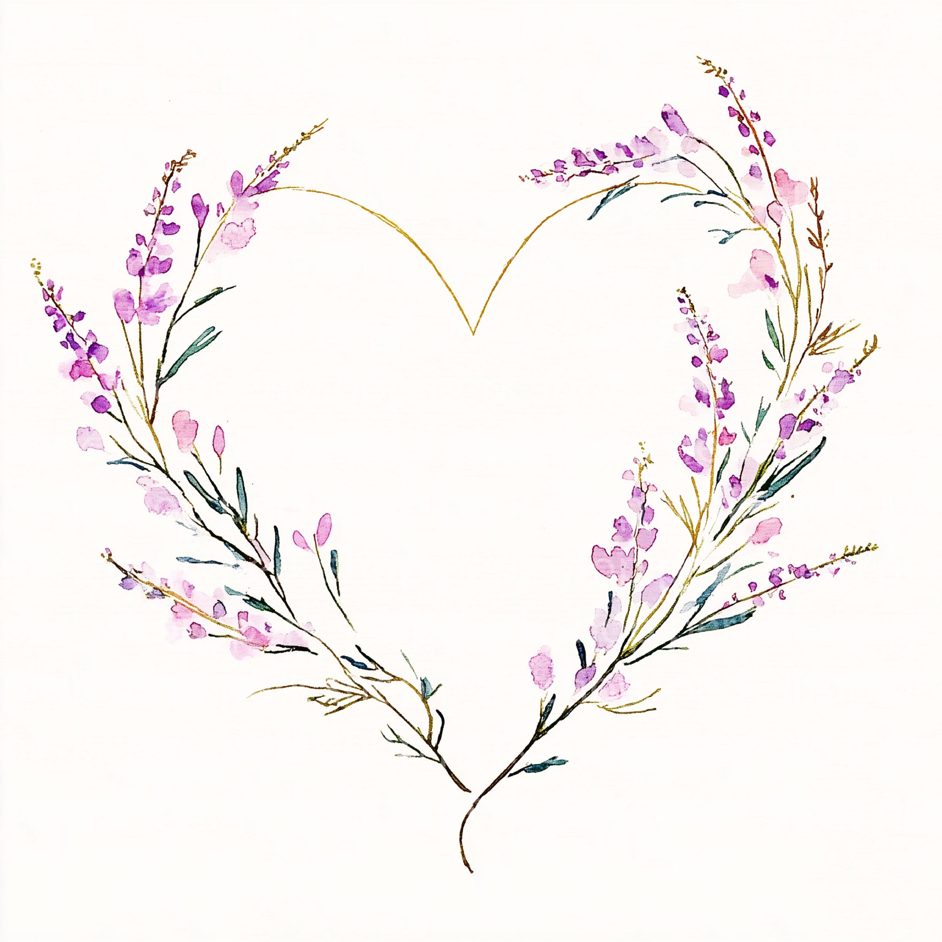 Lavender Wreath Watercolor Clipart: Floral Heart Frame (JPG Digital ...
