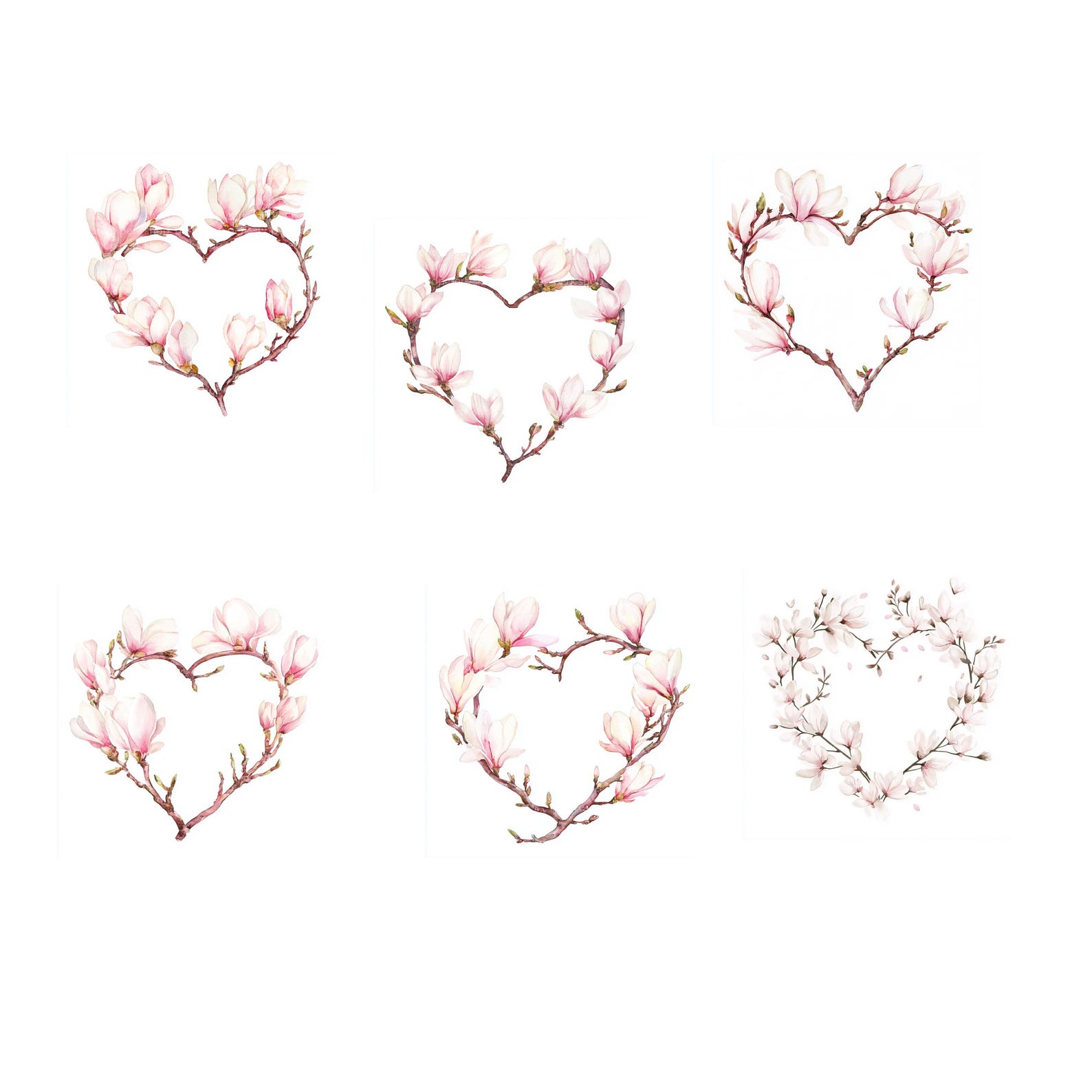 Magnolia Floral Heart Wreath Clipart: Watercolor Spring Flowers ...