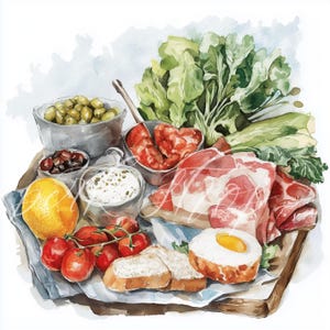 12 cliparts de la ferme à la table, aquarelle de produits frais, aliments imprimables antipasti, décoration de cuisine, album de coupures, autocollants, téléchargement instantané, numérique