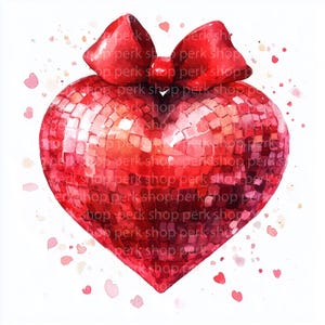 Clipart de bola de discoteca con forma de corazón, clip art de moño coqueto de San Valentín, sublimación imprimible, tarjetas de manualidades, papel para álbumes de recortes, descarga digital, hermosa