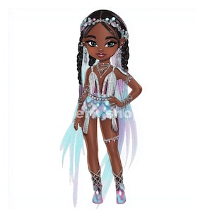 12 Clipart di fata ragazza nera, chibi donnina in abito scintillante, stampabile a sublimazione, adesivo per download digitale, diario spazzatura, artigianato stampato
