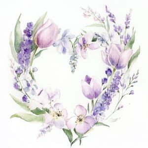 8 tulipes clipart, clipart floral, aquarelle de couronne de coeur, fleurs de printemps imprimables pour faire-part de mariage, scrapbooking numérique jpg/png