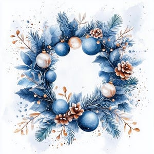 Aquarel kerstkrans ijzig clipart, bloemenbal afdrukbare stickers, ambachtelijk papier plakboek, decorsublimatie, digitale download png