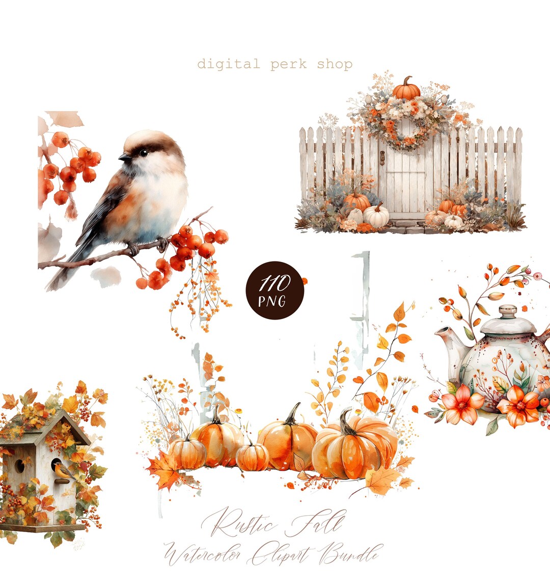 Watercolor Autumn Clipart Png - Watercolor Fall Clipart for Commercial ...