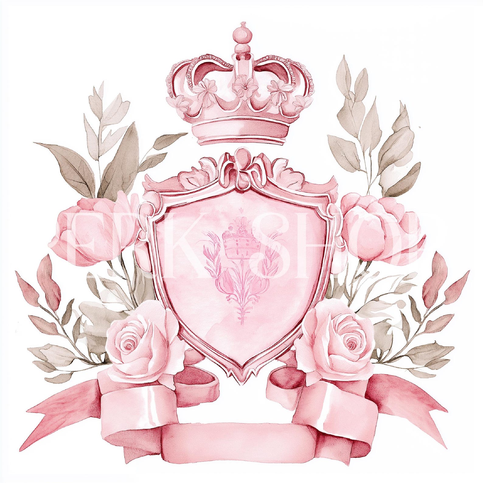 Three Roses Crest Rose Crest Watercolor Clipart: Pink Floral Design (digital Download) - Etsy