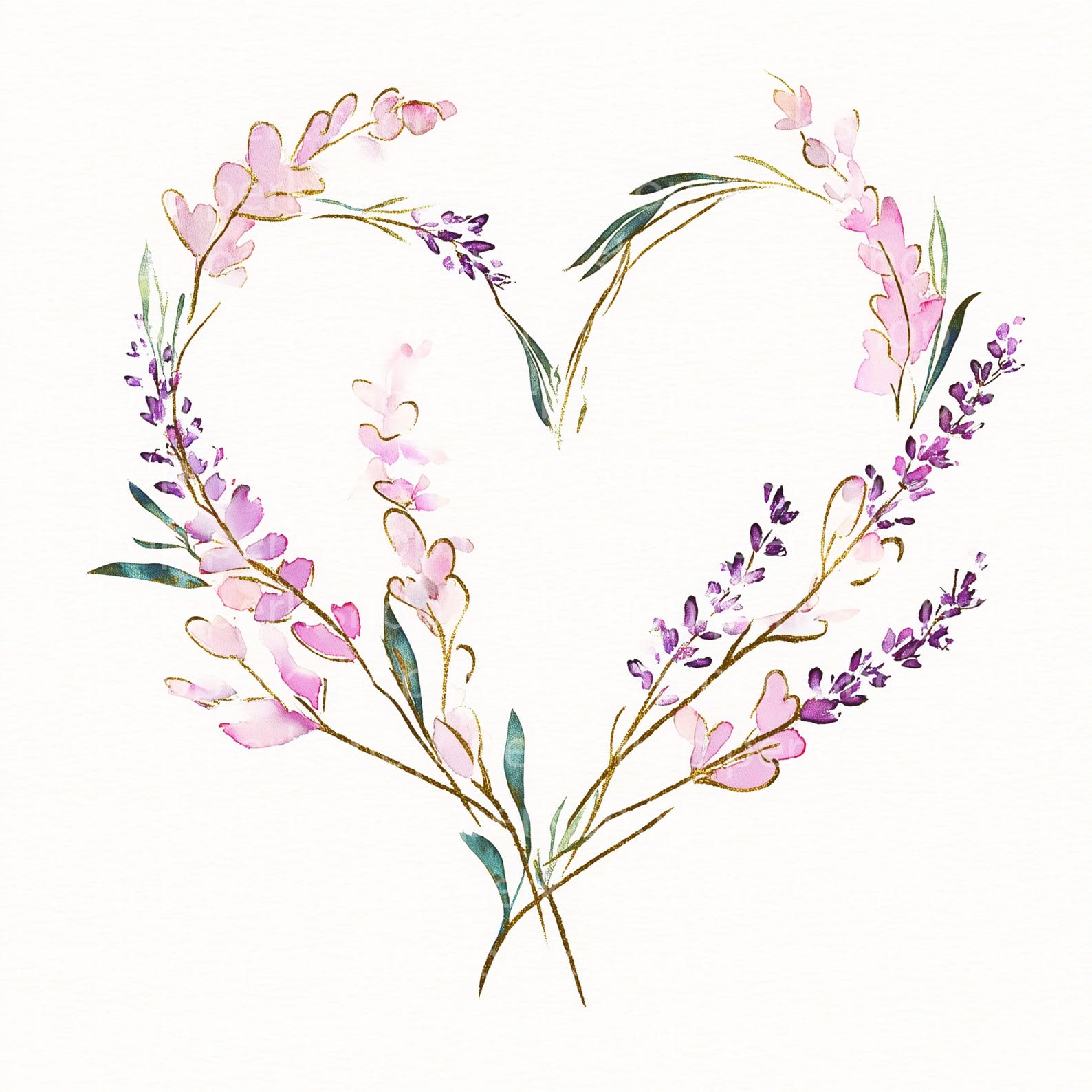 Lavender Wreath Watercolor Clipart: Floral Heart Frame (JPG Digital ...