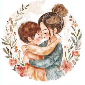 8 imágenes prediseñadas de madre e hijo, tarjeta del Día de la Madre, acuarela imprimible, descarga digital, manualidades de papel, diario basura, ilustraciones de amor de mamá
