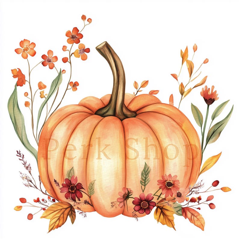 Pumpkin Watercolor Clipart: Boho Fall Floral Designs (digital Download ...