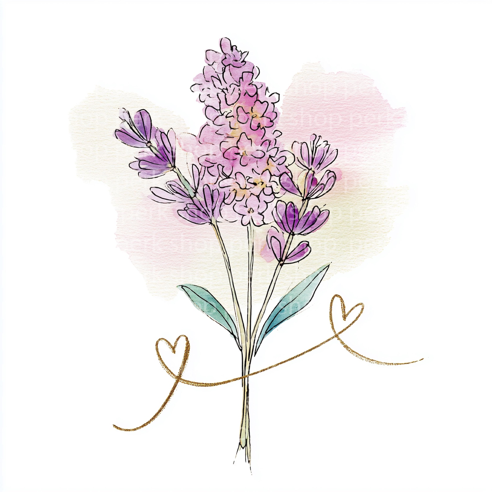 Lavender Wreath Watercolor Clipart: Floral Heart Frame (JPG Digital ...