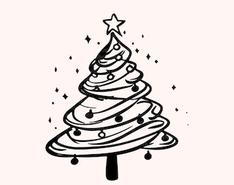 Christmas Tree Line Art Clipart: Minimalist PNG (Digital Download)