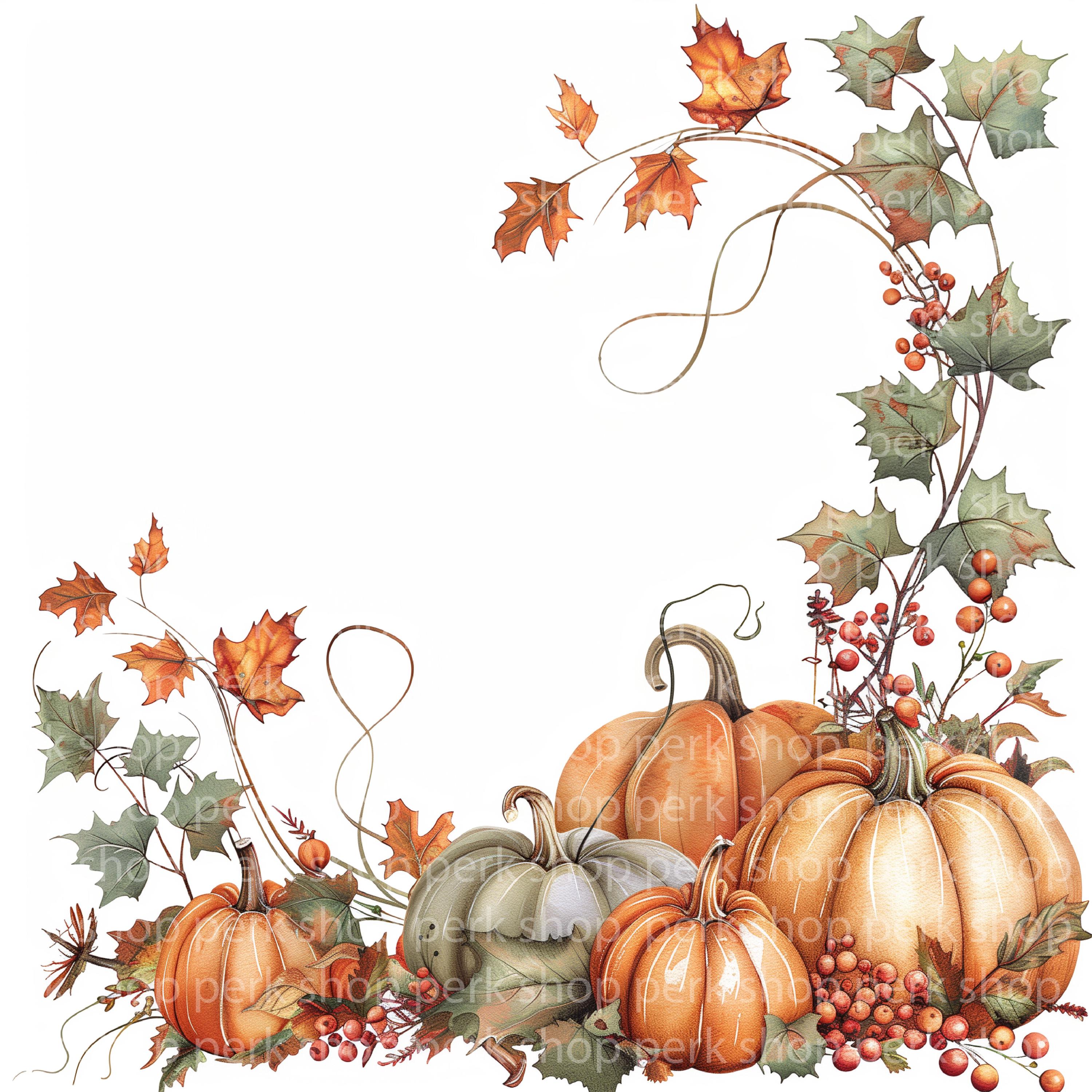 Watercolor Pumpkin Border Clipart: Fall Harvest Wreath (digital Download,  2048x2048 Pngs) - Etsy, image size:3000x3000