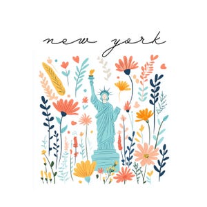 Nova York clipart, Estátua da Liberdade arte floral, cartão para impressão, papel artesanal, sublimação, pôster da cidade, arte de parede, impressão digital, diário de lixo
