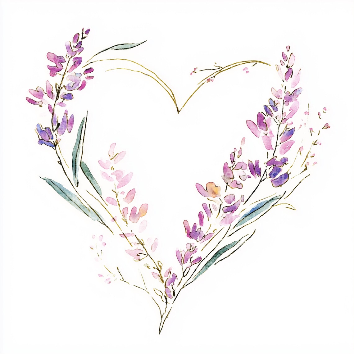 Lavender Wreath Watercolor Clipart: Floral Heart Frame (JPG Digital ...