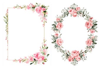 12 Antique Rose Frames Clipart, Vintage Floral Borders, Victorian Botanical Frame Collection