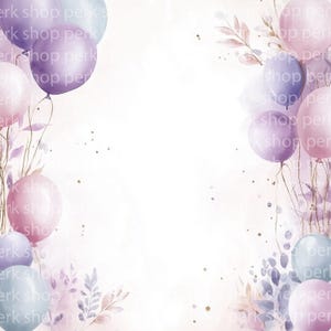 9 Geburtstag Clipart, Rahmen Ballons Blumen Aquarell, druckbare festliche Clipart, digitaler Download, Junk Journal, Scrapbook, für die Kartenherstellung