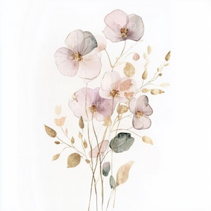 12 Abstrakte Blumen Clipart, Rosa Gold Blume, Blumen drucken, druckbare Aquarell Clipart, hochwertige PNGs, digitaler Download, Papiermodell