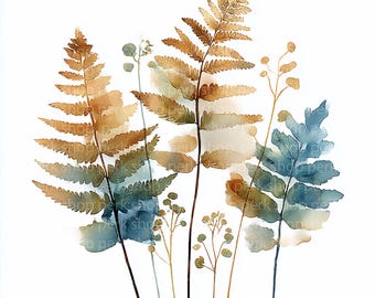 8 imágenes prediseñadas de helechos de acuarela, imágenes prediseñadas de hojas de follaje botánico, diseño de scrapbooking para diario basura de boda con vegetación