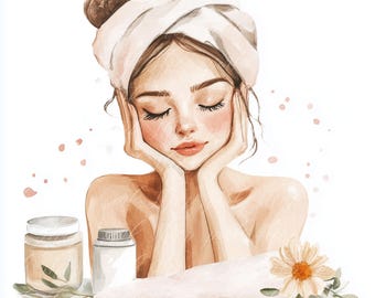 Self-Care Watercolor Clipart: Spa Day PNG (Digital Download)