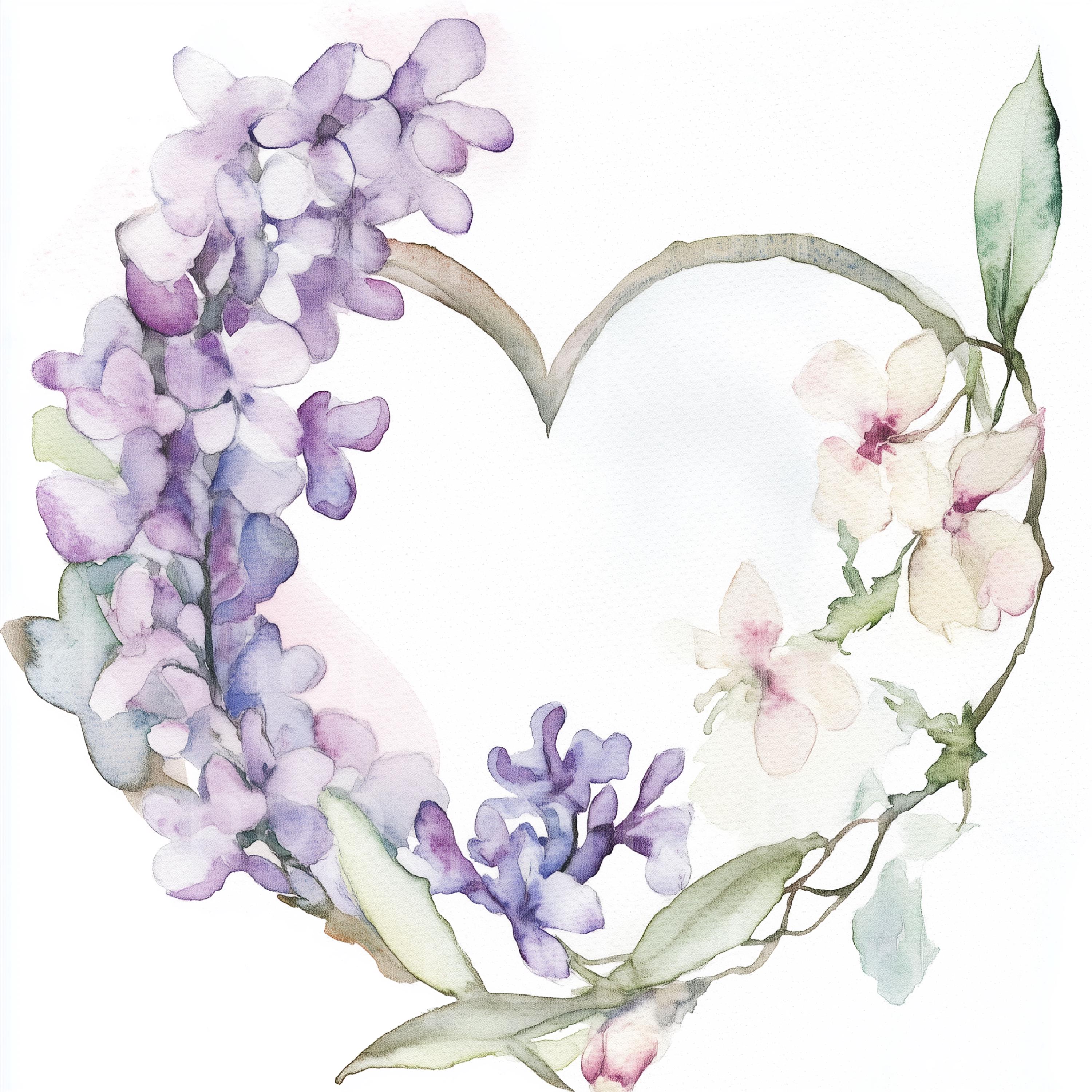 Lilac Floral Heart Wreath Clipart: Watercolor Spring Flowers (digital ...