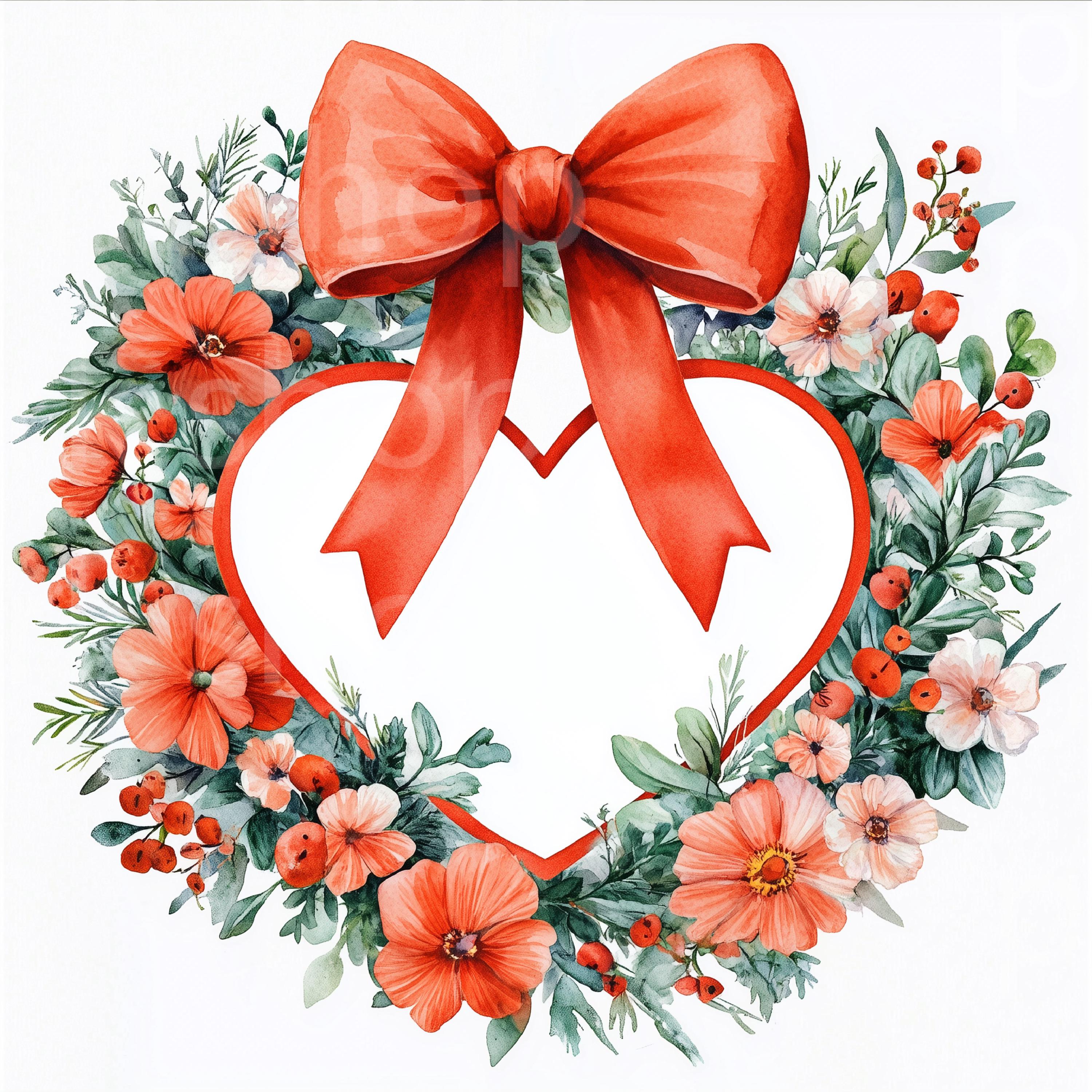 12 Floral Heart Wreath Clipart, Valentine's Day Heart, Digital Clipart ...