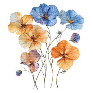 9 PNG Wildflowers clipart, Flores secas aquarela arte de parede, Cartões imprimíveis, papel para scrapbooking artesanal, adesivos, diário de lixo, transparente