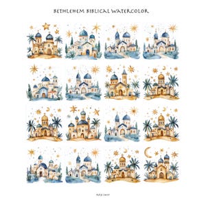 Biblische Bethlehem Clipart, Bibel Religiöses Aquarell, Digitaler Download, Kraft Papier, Scrapbooking, Junk Journal, Weihnachtsaufkleber, Kirche