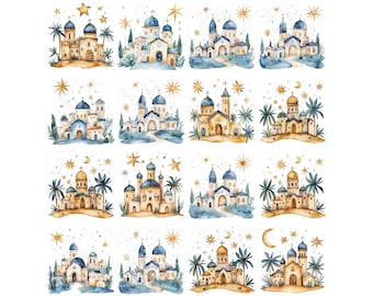 Biblical Bethlehem Clipart, Bible Religious Watercolor, Digital Download, Craft paper, Scrapbooking, Junk journal, Christmas sticker, church