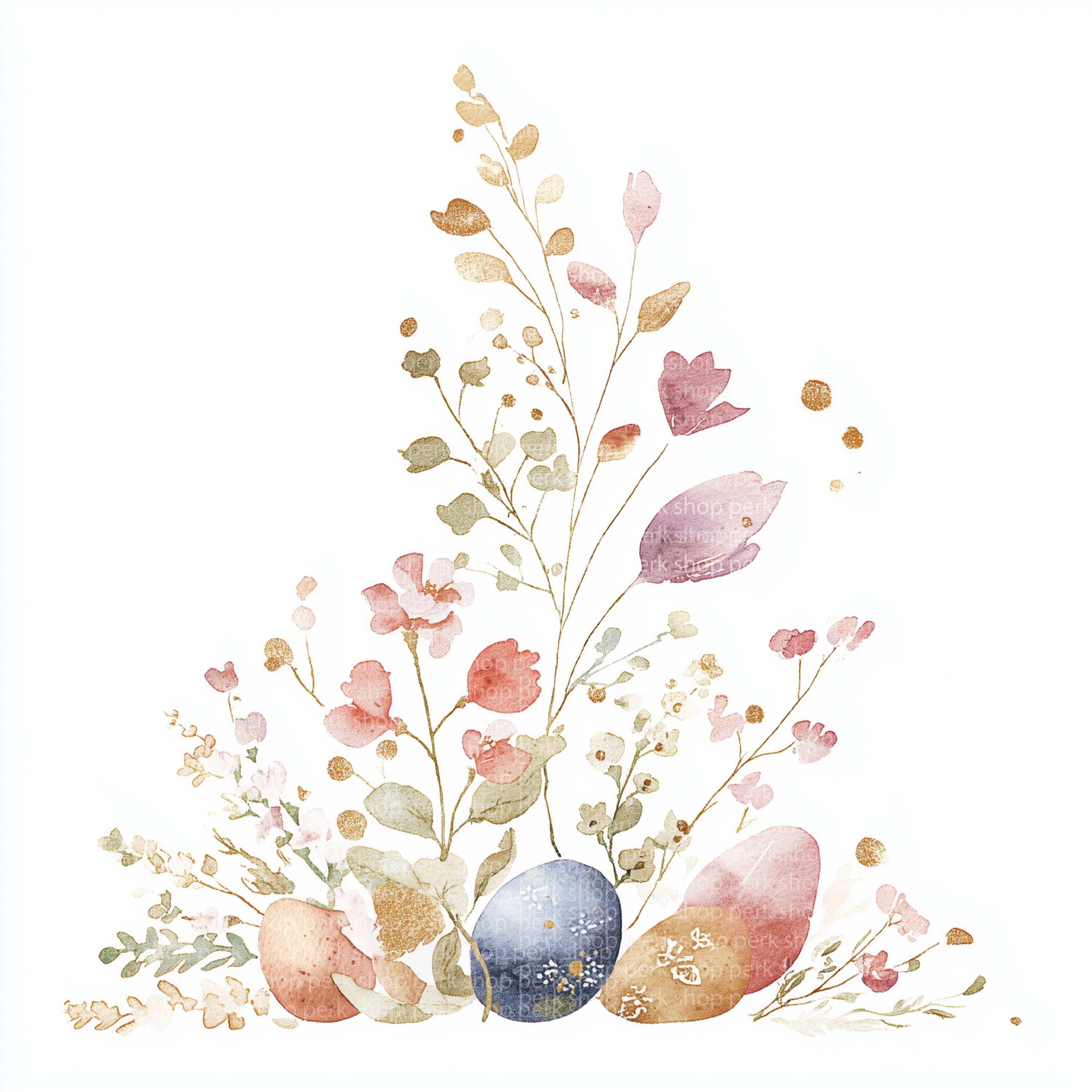 Easter Floral Corners Clipart - Watercolor Spring Flowers Eggs ...