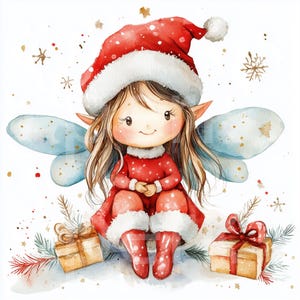 12 clipart de fadas de Natal, clipart de fadas do Papai Noel, aquarela para impressão de feriados mágicos, papel para scrapbook, cartões de artesanato, diário de lixo digital jpg