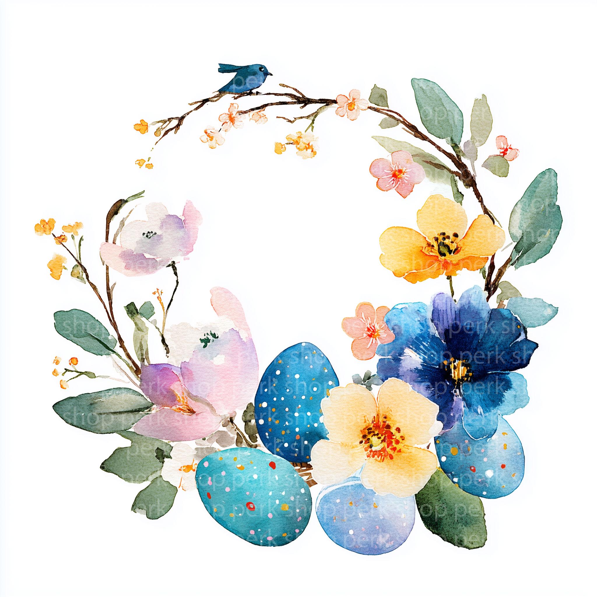 8 Easter Floral Wreath Clipart PNG, Watercolor Eggs Flowers Clip Art ...