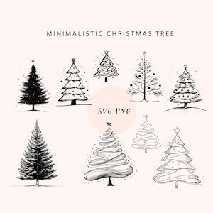 Christmas Tree SVG Clipart, PNG Minimalistic Christmas Line art, Printable Xmas clipart, Holiday clip art, Sublimation, svg files for cricut