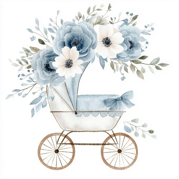 Blau Blumen Kinderwagen Clipart: Aquarell Grafik (digitaler Download) -  Etsy sterreich