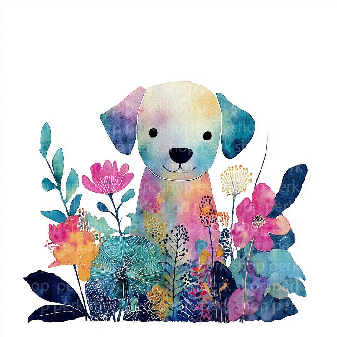 Watercolor Dog Clipart PNG, Cute Puppy Illustration, Botanical Dog Art ...