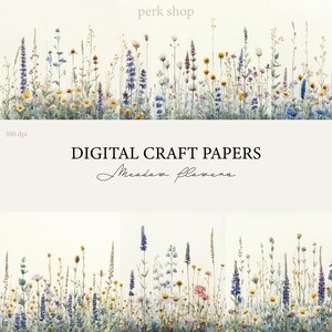 Papel digital Wildflower, Fundos florais, Papéis florais para scrapbooking, Papéis digitais para impressão, Papéis para diário de lixo, Flores em aquarela