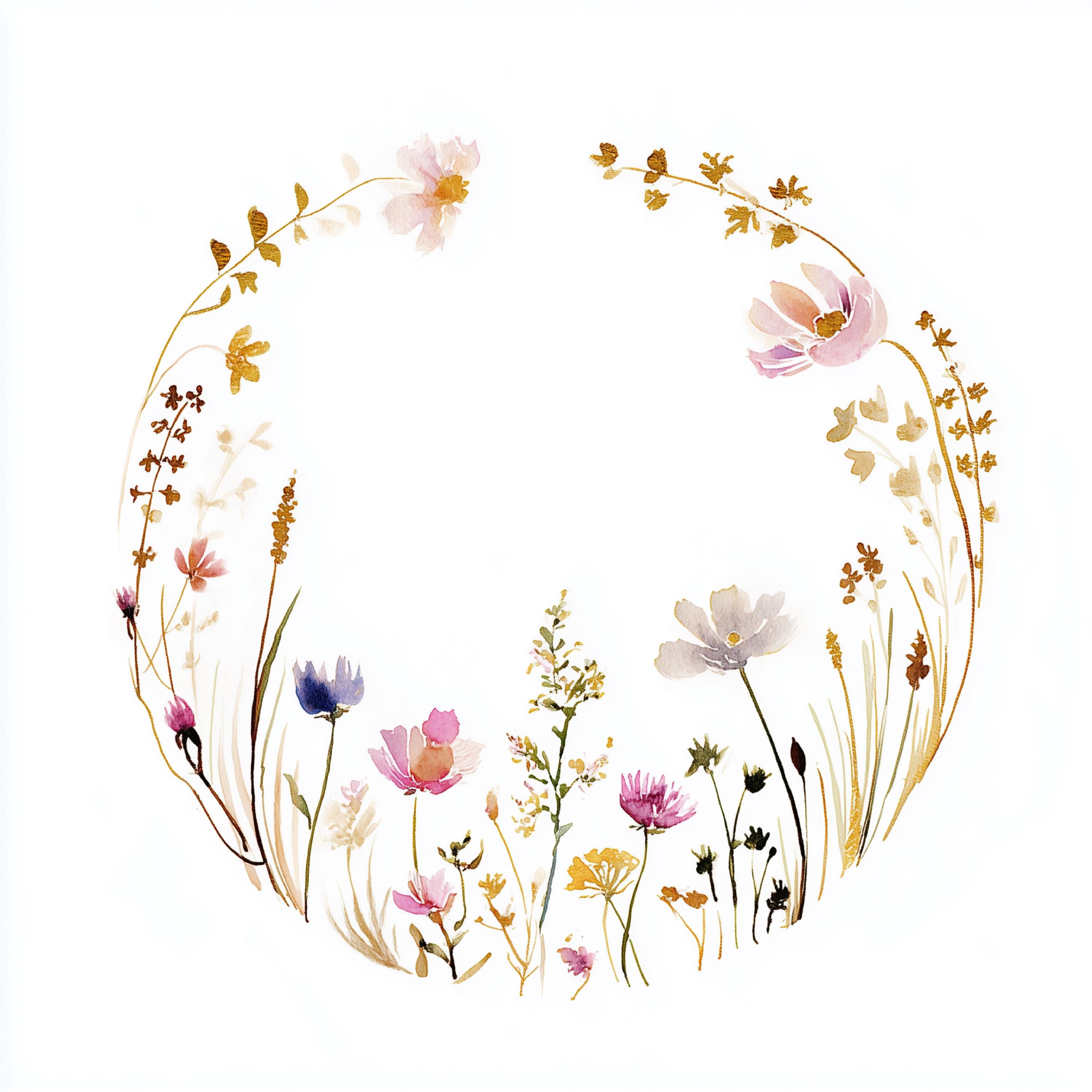 Easter Wreath Wildflowers Clipart - Watercolor Spring Floral Circle ...