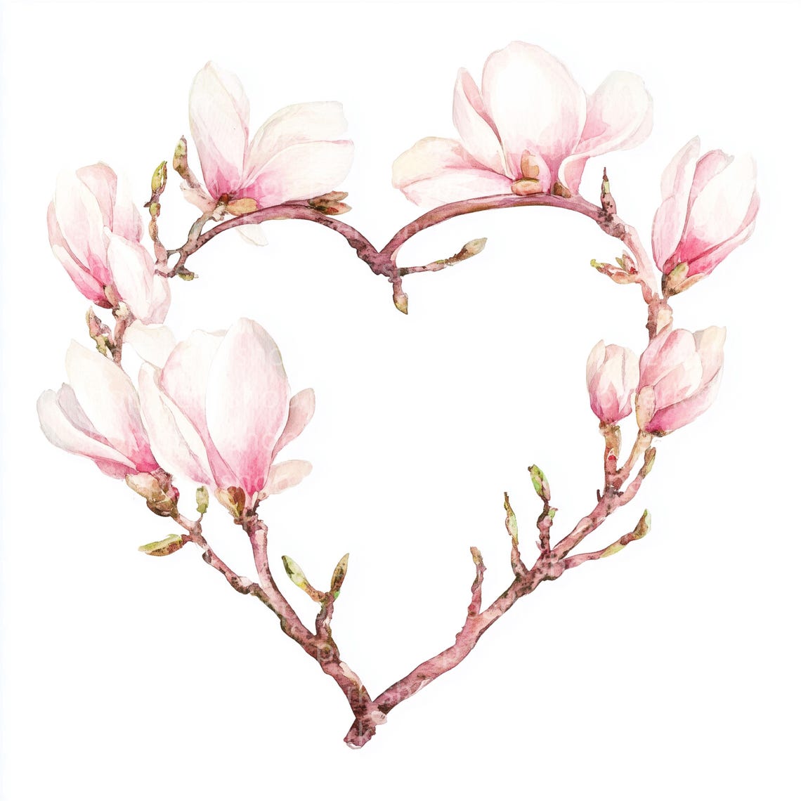 Magnolia Floral Heart Wreath Clipart: Watercolor Spring Flowers ...