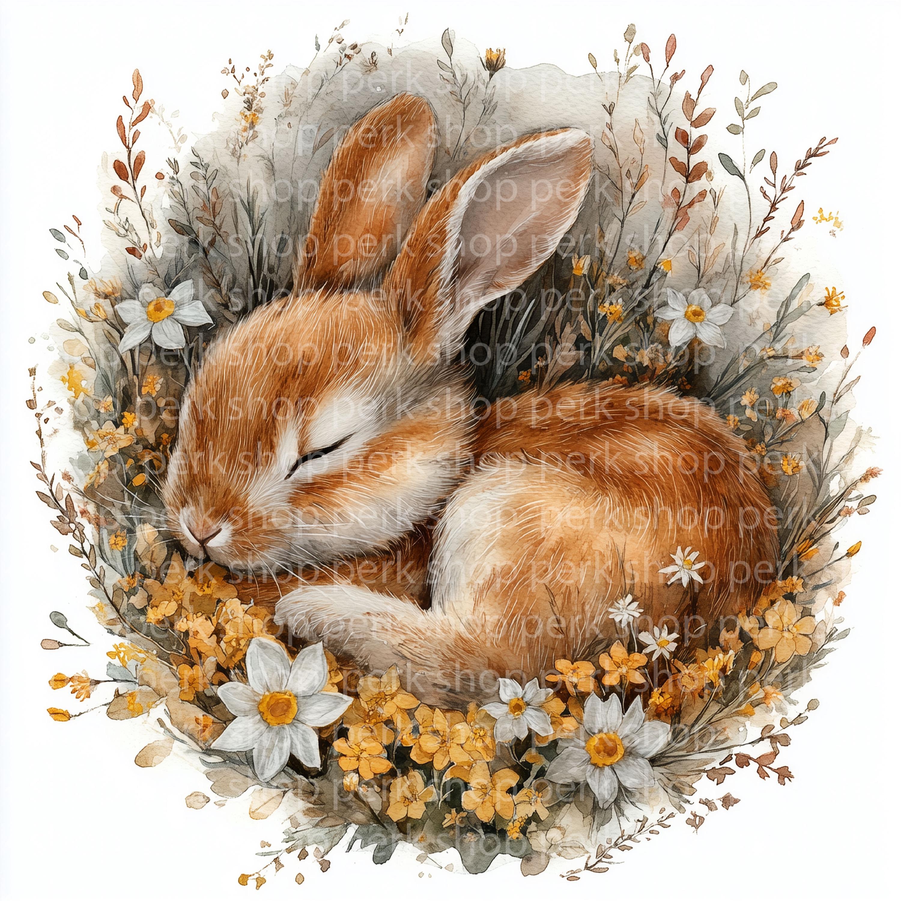 Floral Bunny Clipart: Watercolor Easter Rabbit, Spring Flowers (PDF) - Etsy