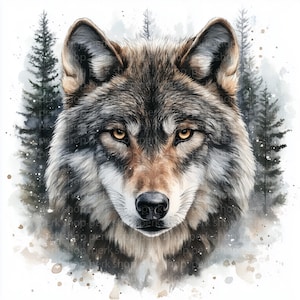 Arte mural de 8 lobos, ilustración de animales salvajes, acuarela imprimible, JPG de alta calidad, descarga digital, alta resolución, diseño para camiseta