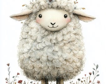 10 Cute Sheep Clipart, Lamb Nursery, Farm Clip art, Printable Watercolor, High-Quality JPG, Junk Journal, scrapbooking craft papers, sticker