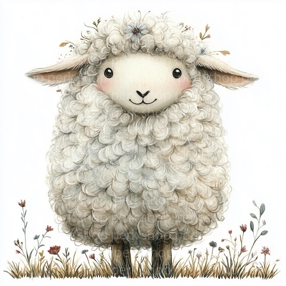 10 Cute Sheep Clipart, Lamb Nursery, Farm Clip art, Printable Watercolor, High-Quality JPG, Junk Journal, scrapbooking craft papers, sticker