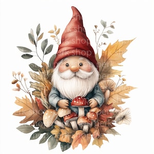 9 Herbst Gnome Clipart, Aquarell Waldzwerg Printable, hohe Qualität JPG, Digitaler Download, Papierhandwerk, Junk Journal, Sublimationen