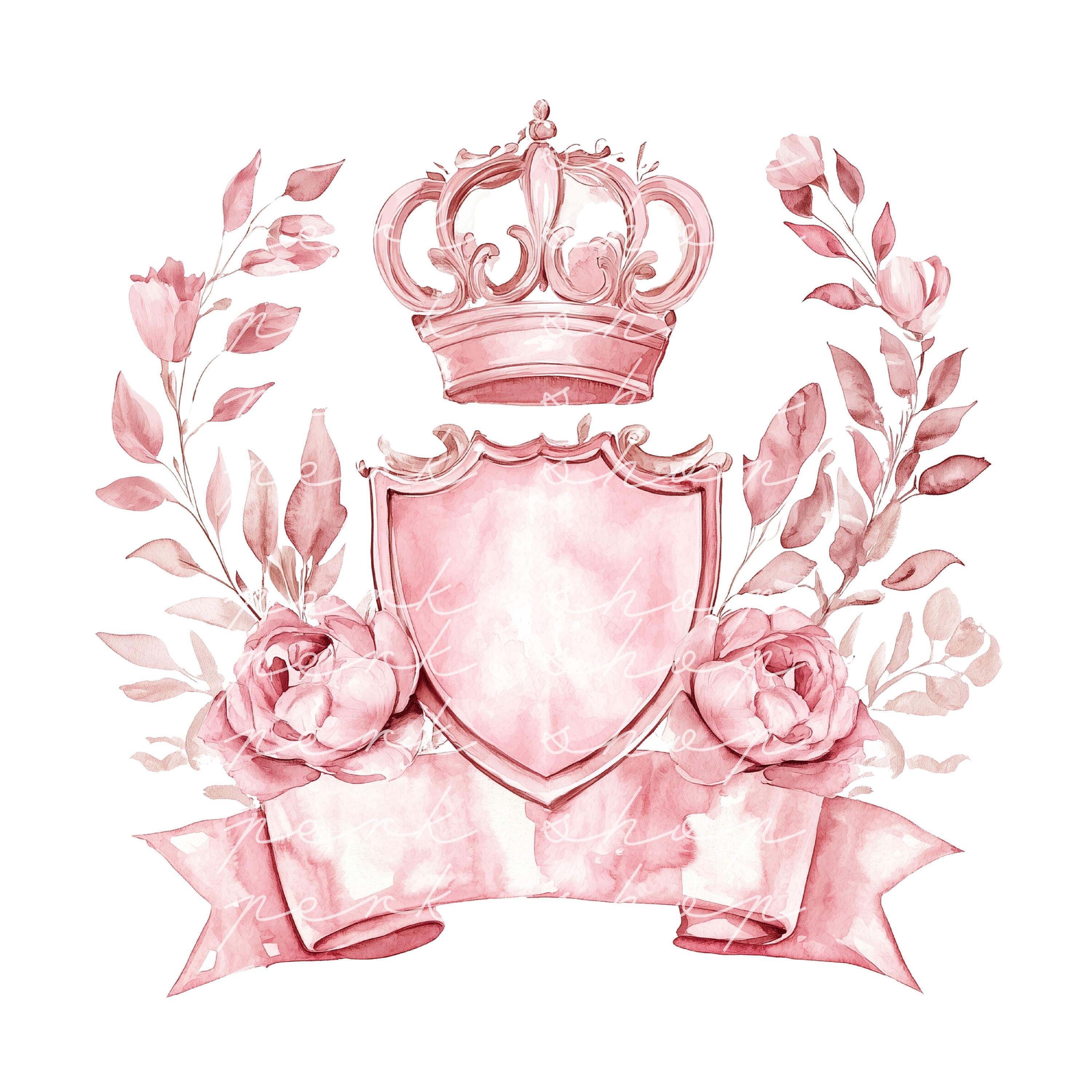 9 Preppy Rose Pink Crest Watercolor Clipart, Digital Download, Wedding ...