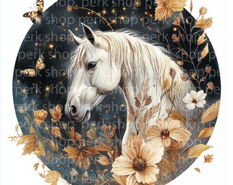 野生の馬の水彩画クリップアート：素朴な農場の動物のイラスト