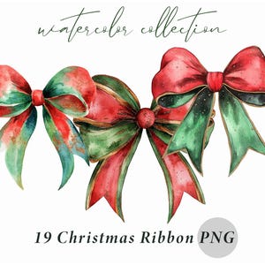 19 festliche Weihnachtsbänder Set - PNG Transparente Aquarell Designs mit Glitter Gold, Schleifen Element, Digitales Papier