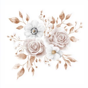 15 Rose Hochzeit Blumen Aquarell Clipart, weiss beige gold Töne - Perfekt für Hochzeitseinladungen, digitaler Download, druckbare Rosen