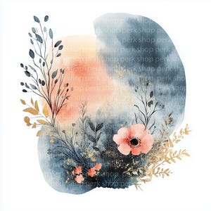 12 formes florales aquarelles Clipart, art mural fleurs, formes Boho imprimables, JPG de haute qualité, téléchargement numérique, créations en papier, journal indésirable