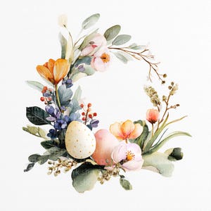 9 Easter Floral Wreath Clipart PNG, Watercolor Spring Flowers Eggs ...