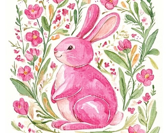 Floral Bunny Clipart: Easter Rabbit Watercolor (Digital Download)